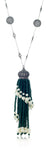 Sterling Silver Balls Chain with Emerald Tassel